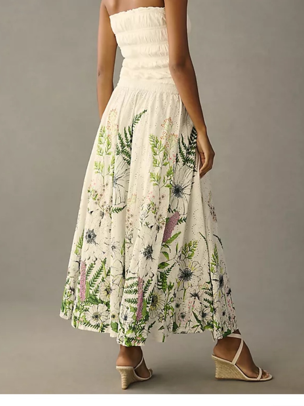 Anthropology for ever that girl Eyelet Maxi Skirt Green Floral Print cotton xL